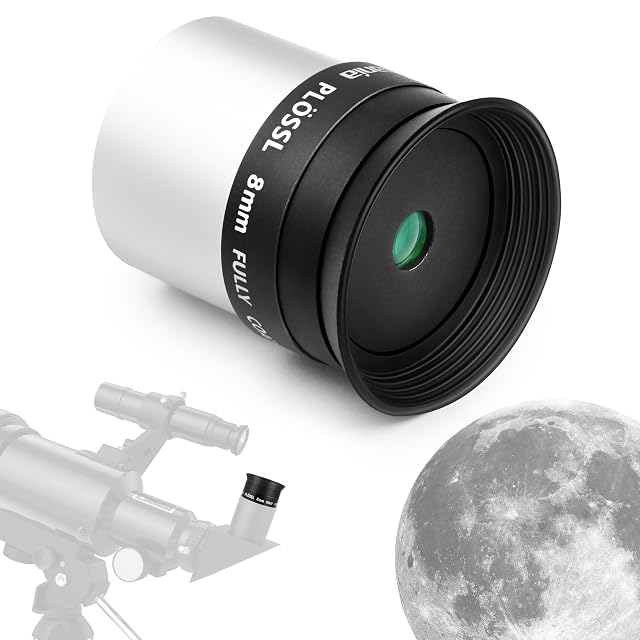 Oculare Plössl Astromania da 8 mm con paraocchio in gomma ribaltabile