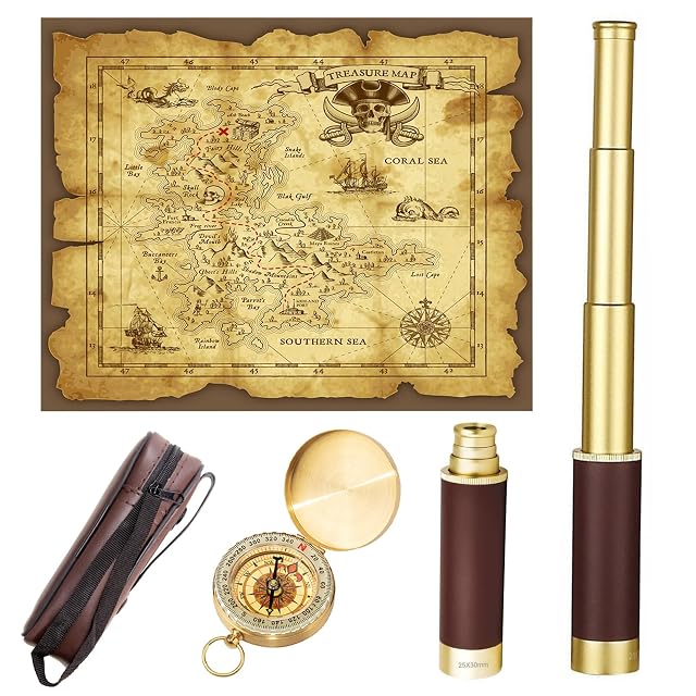 Cannocchiale sfilabile in stile pirata Laupha con bussola e mappa del tesoro