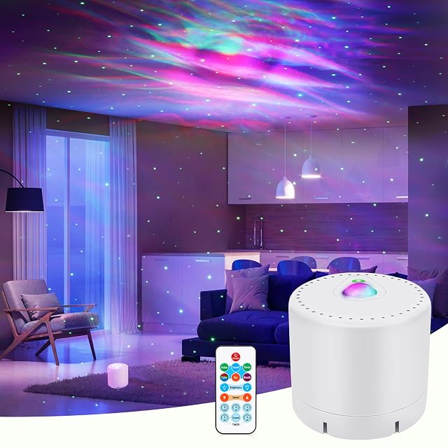 Proiettore di stelle e aurora MHAZDZE SA200 che getta luce su un soffitto